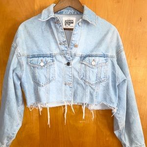 Zara Cropped Distressed Denim Jacket
